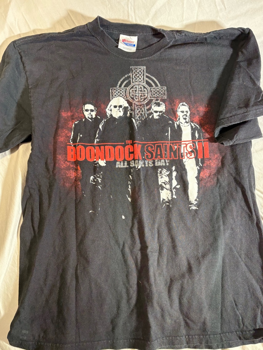 Hanes Black Boondock Saints II Graphic Tee with Red & White Artwork